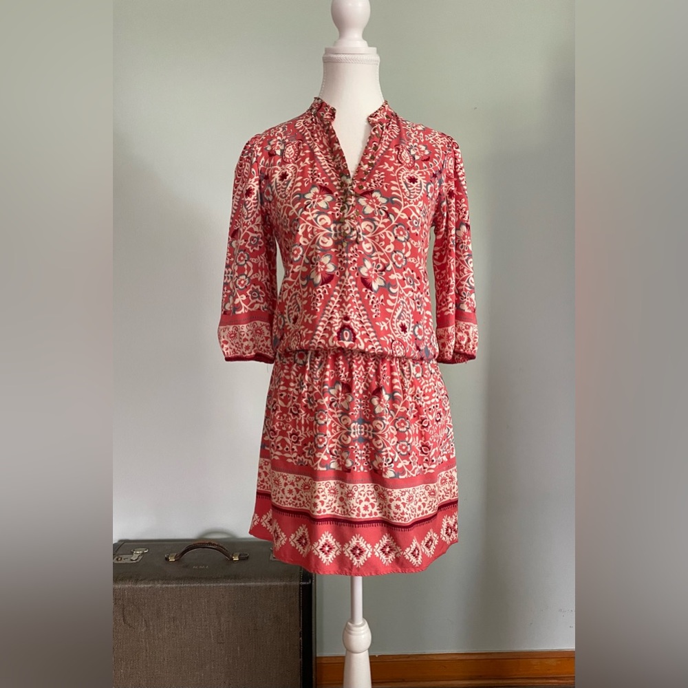 Alloy Apparel Boho Floral Print Pink Dress Bead Detail Size Small